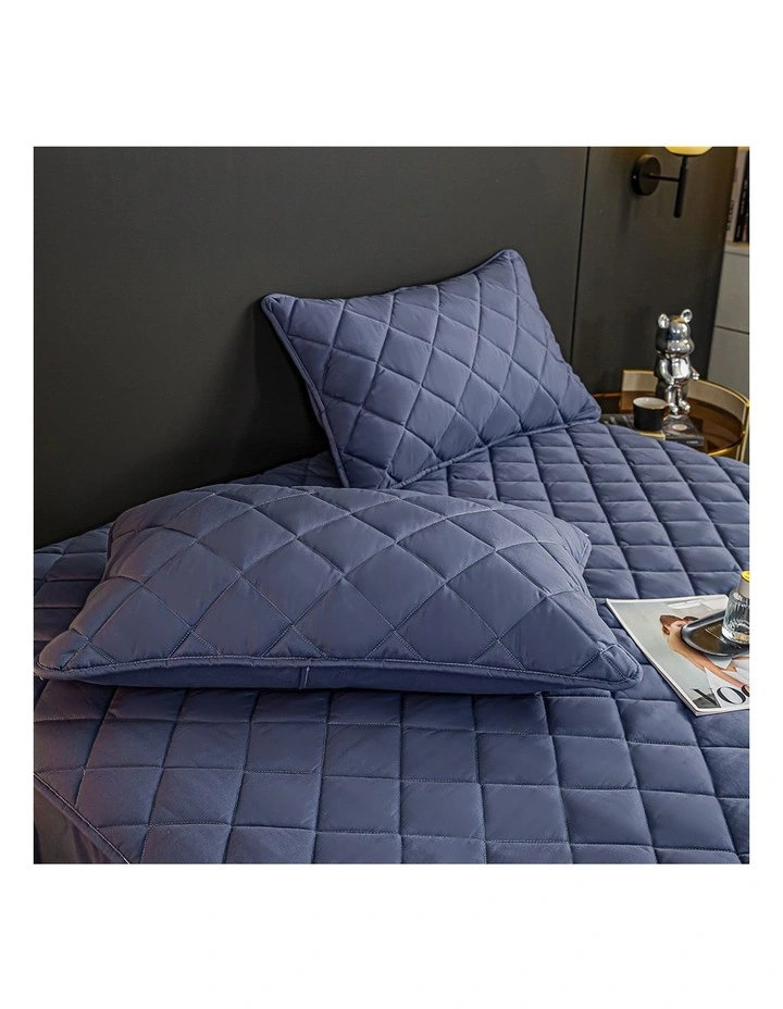 SOGA 183cm Blue Quilted Mattress Cover Set with Pillow Covers image 3