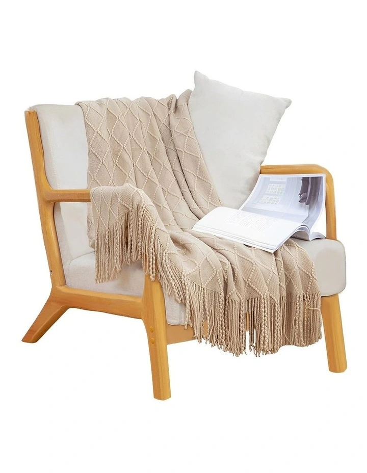 SOGA Beige Diamond Knitted Throw Blanket 130x170cm image 1
