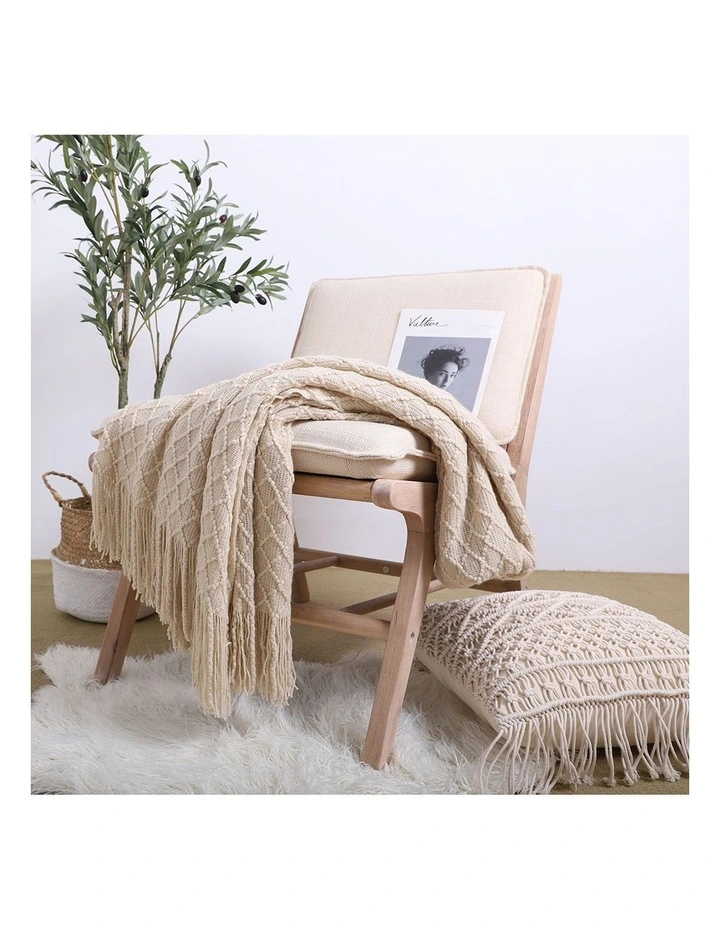 SOGA Beige Diamond Knitted Throw Blanket 130x170cm image 2