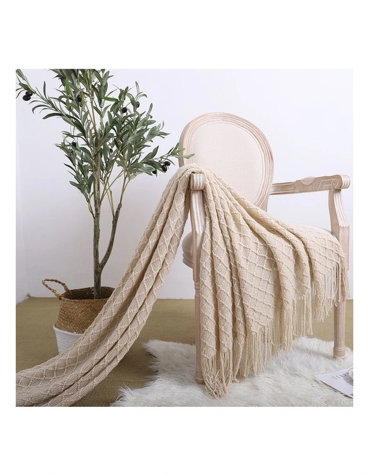 SOGA Beige Diamond Knitted Throw Blanket 130x170cm image 3