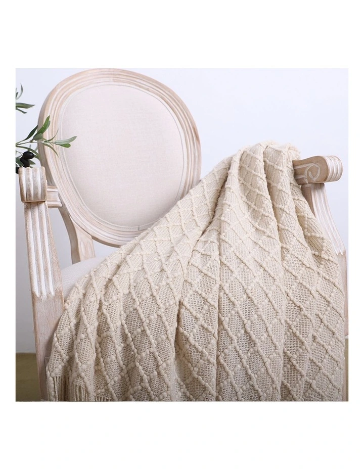 SOGA Beige Diamond Knitted Throw Blanket 130x170cm image 4