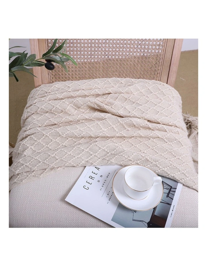 SOGA Beige Diamond Knitted Throw Blanket 130x170cm image 6