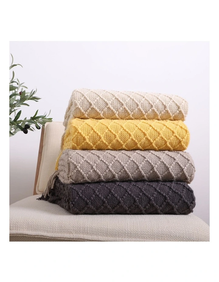 SOGA Beige Diamond Knitted Throw Blanket 130x170cm image 7