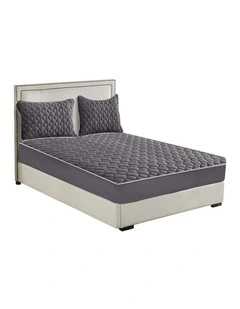 SOGA 153cm Grey Quilted Fleece Mattress Cover Set with Pillow Covers