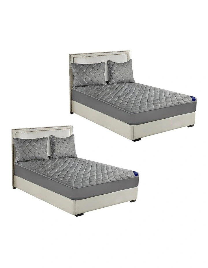 SOGA 2 Pack Grey Queen Cross-Hatch Quilted Mattress Cover Sets with 4 Pillowcases image 1