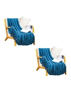 SOGA 2 Pack Royal Blue Diamond Pattern Knitted Throw Blanket 130x230cm