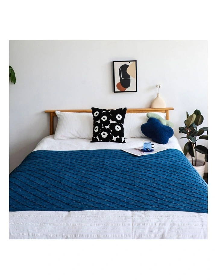 SOGA 2 Pack Royal Blue Diamond Pattern Knitted Throw Blanket 130x230cm image 3