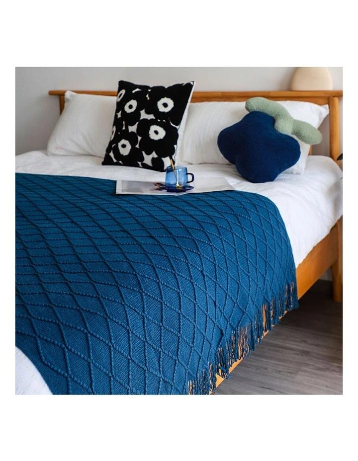 SOGA 2 Pack Royal Blue Diamond Pattern Knitted Throw Blanket 130x230cm image 4