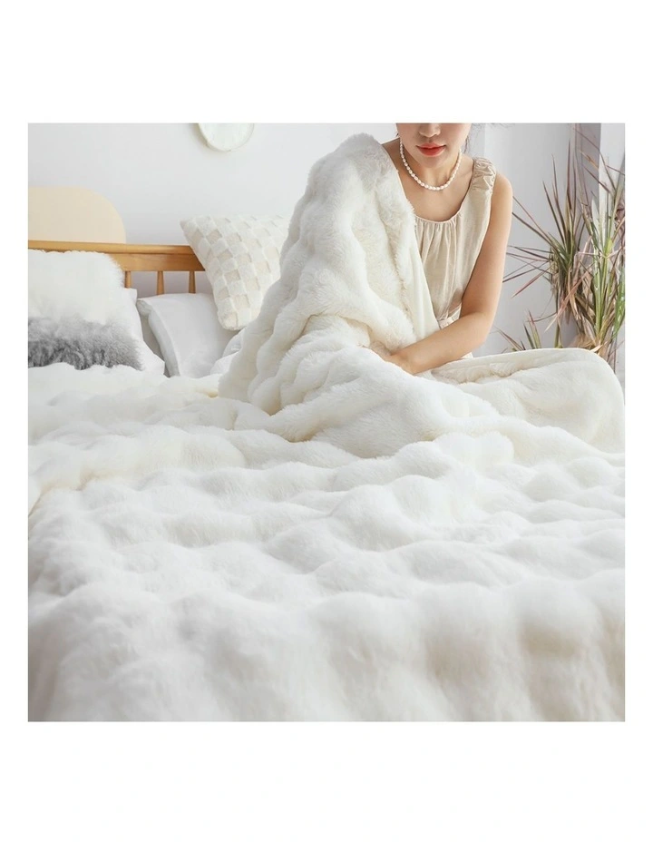 SOGA 2 Pack White Rabbit Fur Throw Blanket 160x200cm image 2