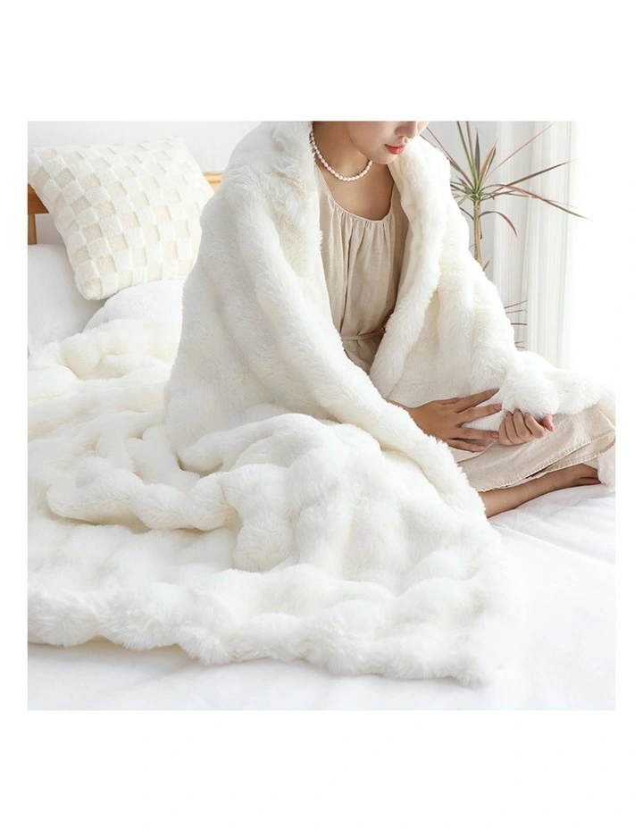 SOGA 2 Pack White Rabbit Fur Throw Blanket 160x200cm image 3