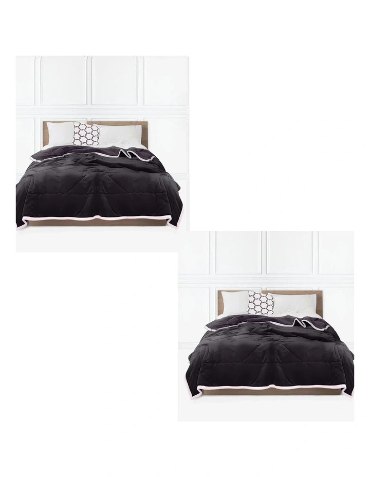 SOGA 2 Pack Dark Grey Thick Flannel Throw Blanket 200x220cm image 1
