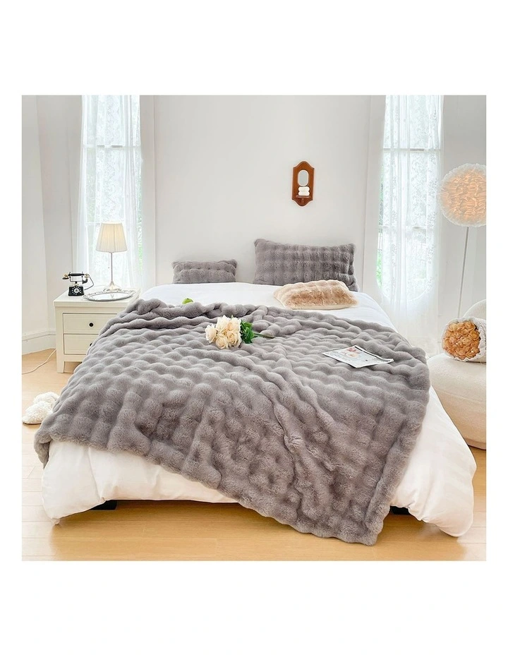 SOGA Grey Fur Fuzzy Throw Blanket 200x230cm image 2