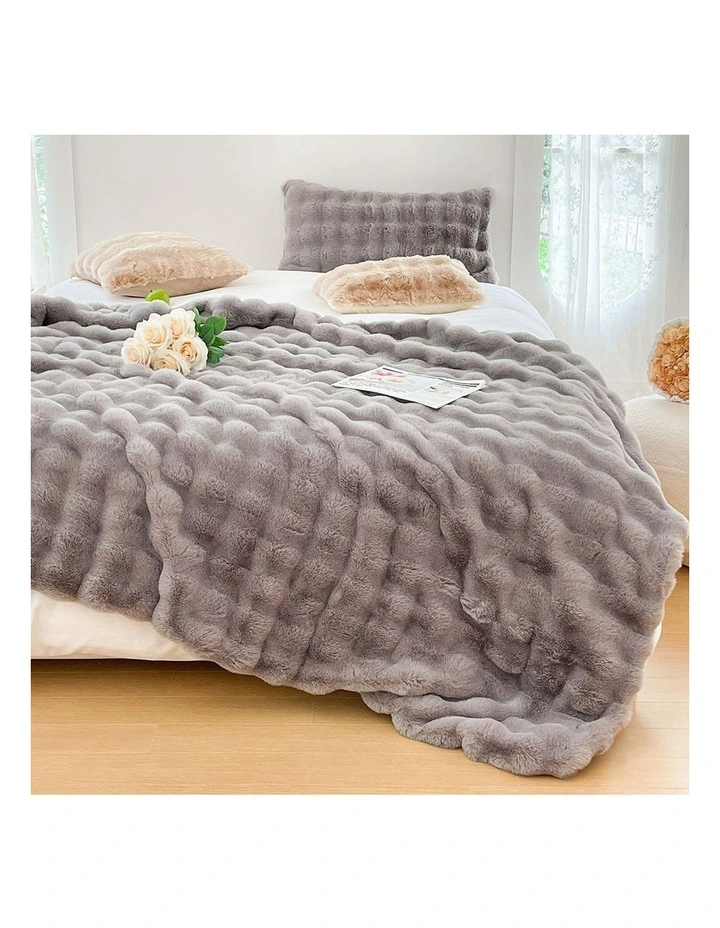 SOGA Grey Fur Fuzzy Throw Blanket 200x230cm image 3
