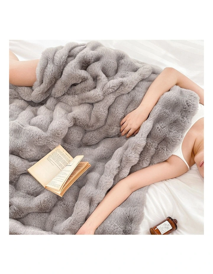 SOGA Grey Fur Fuzzy Throw Blanket 200x230cm image 7