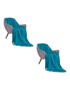 SOGA 2 Pack Blue Acrylic Knitted Throw Blanket 130x220cm