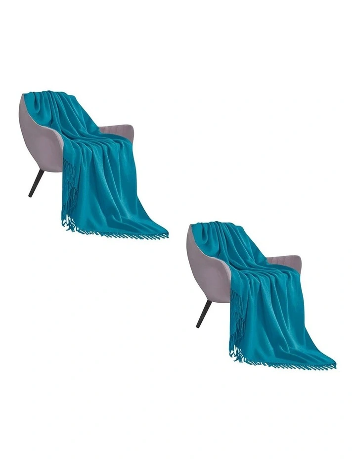 SOGA 2 Pack Blue Acrylic Knitted Throw Blanket 130x220cm image 1