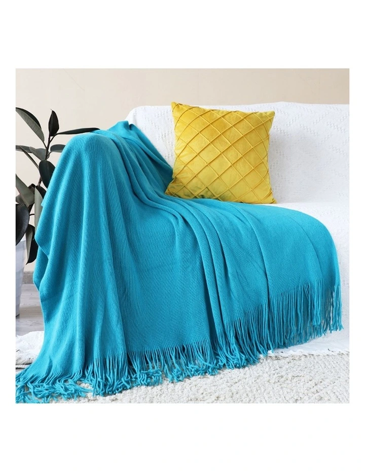 SOGA 2 Pack Blue Acrylic Knitted Throw Blanket 130x220cm image 2