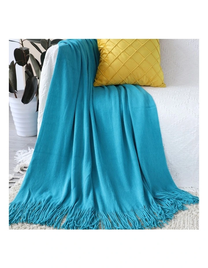 SOGA 2 Pack Blue Acrylic Knitted Throw Blanket 130x220cm image 3