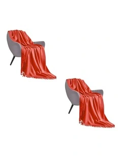 SOGA 2 Pack Orange Acrylic Knitted Throw Blanket 130x220cm