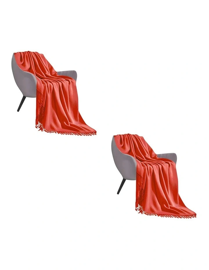 SOGA 2 Pack Orange Acrylic Knitted Throw Blanket 130x220cm image 1
