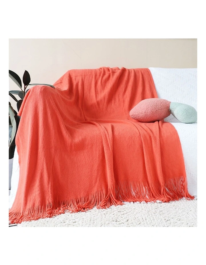 SOGA 2 Pack Orange Acrylic Knitted Throw Blanket 130x220cm image 2