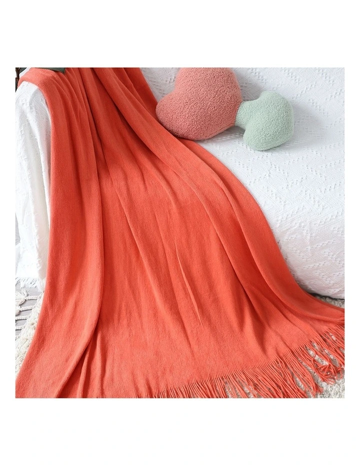 SOGA 2 Pack Orange Acrylic Knitted Throw Blanket 130x220cm image 3