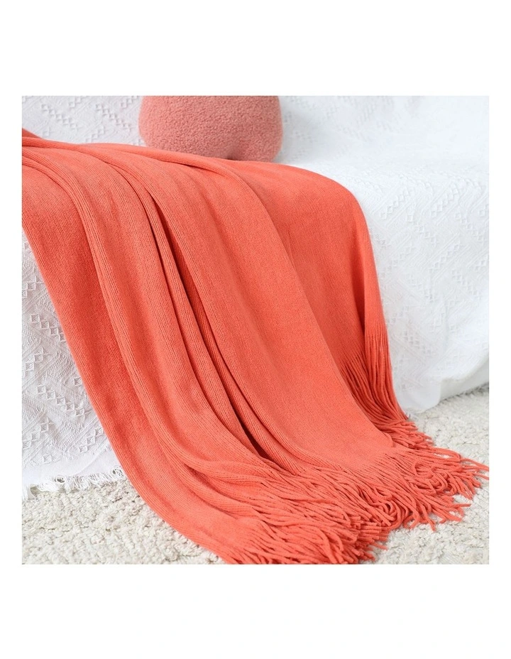 SOGA 2 Pack Orange Acrylic Knitted Throw Blanket 130x220cm image 4