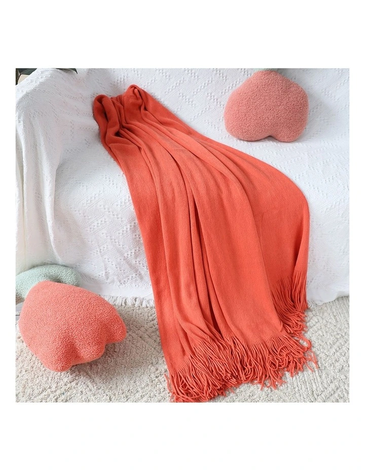 SOGA 2 Pack Orange Acrylic Knitted Throw Blanket 130x220cm image 6