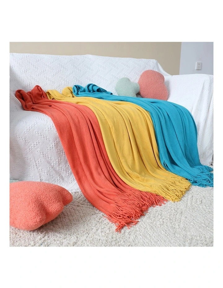 SOGA 2 Pack Orange Acrylic Knitted Throw Blanket 130x220cm image 7