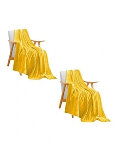 SOGA 2 Pack Yellow Thin Flannel Throw Blanket 200x230cm