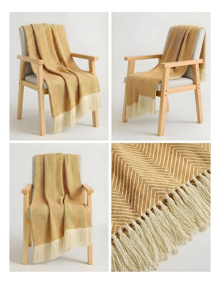 SOGA 2 Pack Mustard Yellow Polyester Throw Blanket 40x30x6cm image 2