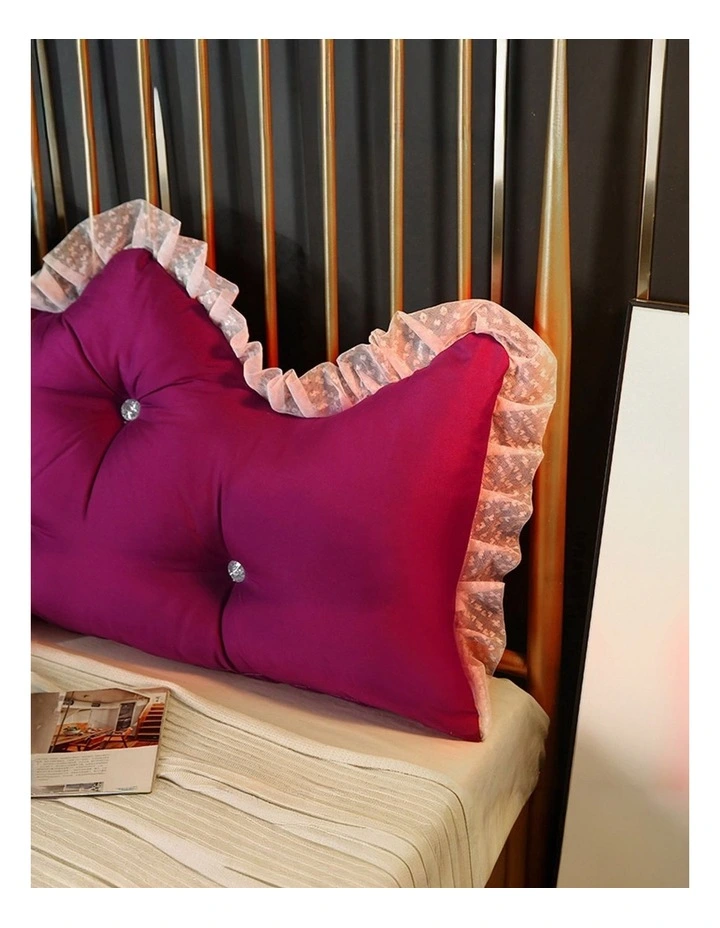 SOGA 150cm Burgundy Princess Headboard Cushion with Ruffle Lace image 5