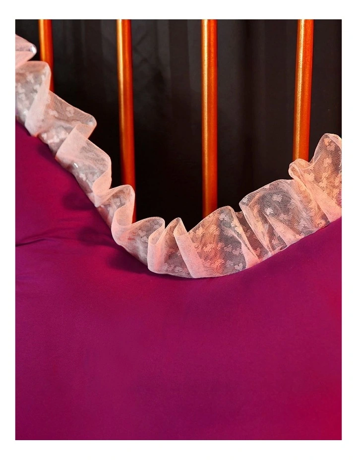 SOGA 150cm Burgundy Princess Headboard Cushion with Ruffle Lace image 7