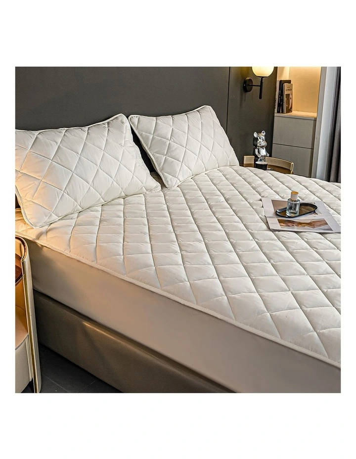 SOGA 2 Pack White King Cross-Hatch Quilted Mattress Cover Sets with 4 Pillowcases image 2