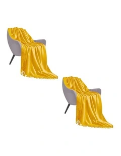 SOGA 2 Pack Yellow Acrylic Knitted Throw Blanket 130x220cm