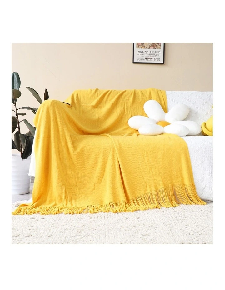 SOGA 2 Pack Yellow Acrylic Knitted Throw Blanket 130x220cm image 2