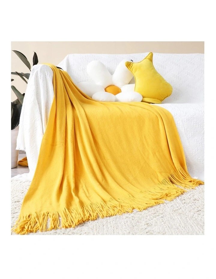SOGA 2 Pack Yellow Acrylic Knitted Throw Blanket 130x220cm image 3