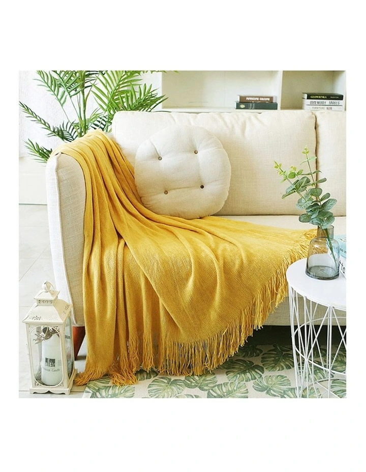 SOGA 2 Pack Yellow Acrylic Knitted Throw Blanket 130x220cm image 4