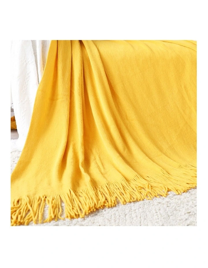SOGA 2 Pack Yellow Acrylic Knitted Throw Blanket 130x220cm image 6