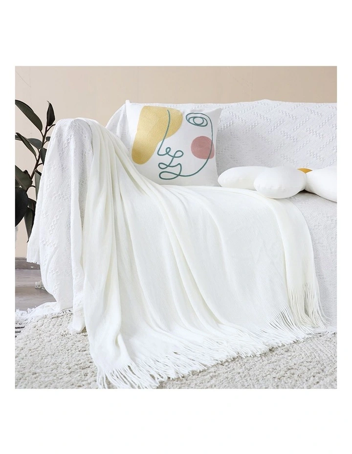 SOGA 2 Pack White Acrylic Knitted Throw Blanket 130x220cm image 2