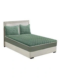SOGA 153cm Green Quilted Fleece Mattress Cover Set with Pillow Covers