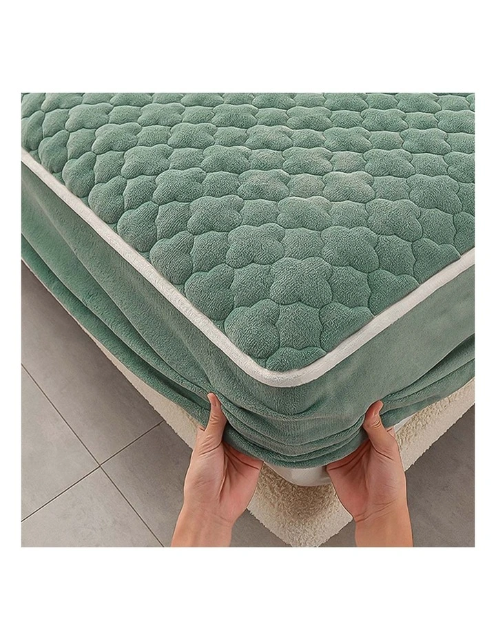 SOGA 153cm Green Quilted Fleece Mattress Cover Set with Pillow Covers image 5