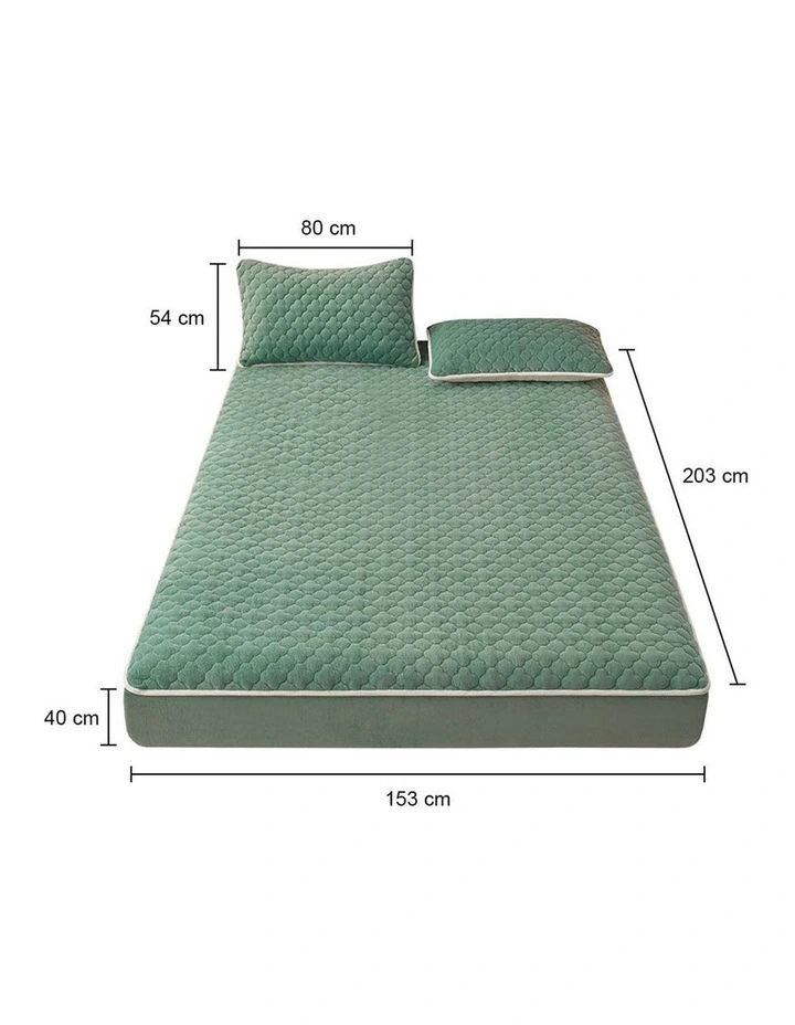 SOGA 153cm Green Quilted Fleece Mattress Cover Set with Pillow Covers image 6