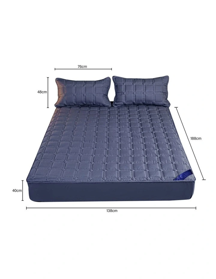 SOGA 153cm Blue Quilted Mattress Cover Set image 3