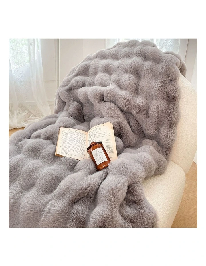 SOGA 2 Pack Grey Fur Fuzzy Throw Blanket 200x230cm image 4