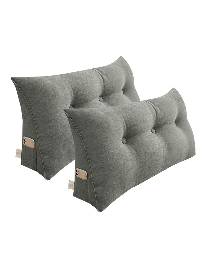 SOGA 2X 100cm Light Grey Triangular Wedge Bed Backrest Headboard Cushion image 1