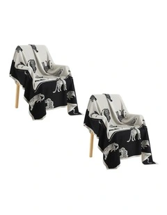 SOGA 2 Pack Black Cream Animal Print Throw Blanket 130x180cm