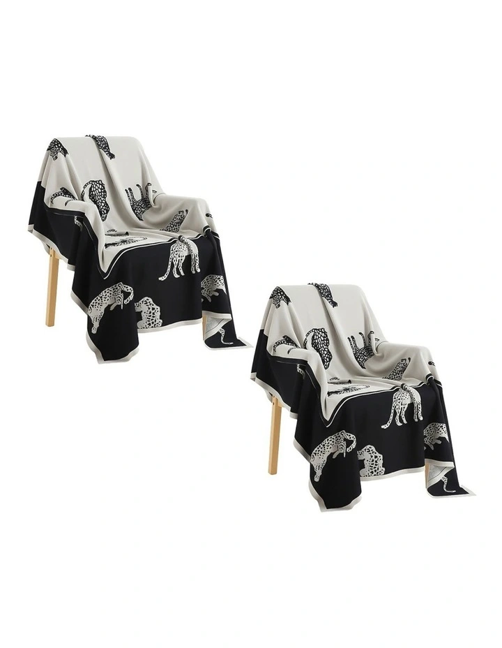 SOGA 2 Pack Black Cream Animal Print Throw Blanket 130x180cm image 1
