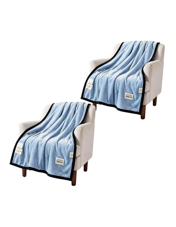 SOGA 2 Pack Blue Flannel Polyester Throw Blanket 200x230cm image 1