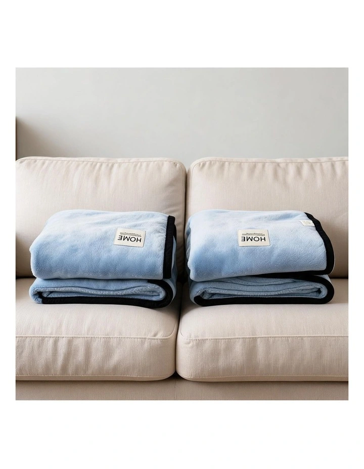 SOGA 2 Pack Blue Flannel Polyester Throw Blanket 200x230cm image 3
